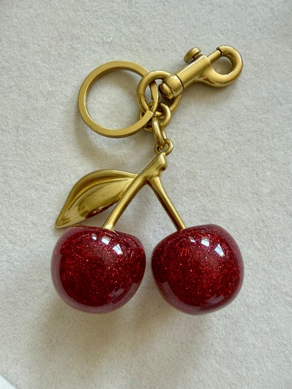 Jumbo Sparkly Cherry Bag Charm & Keychain – Red + Gold